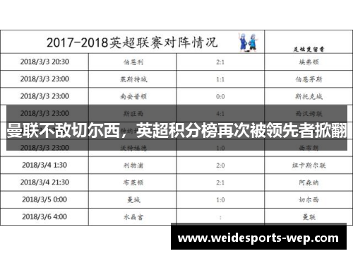 曼联不敌切尔西，英超积分榜再次被领先者掀翻